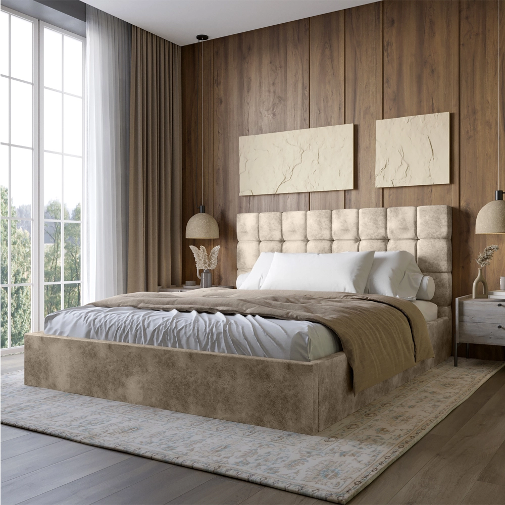 Двоспальне дерев'яне ліжко з м'яким узголів'ям LION Піксі Silk 103 (Кремовий) 180х200 см (LION-04425