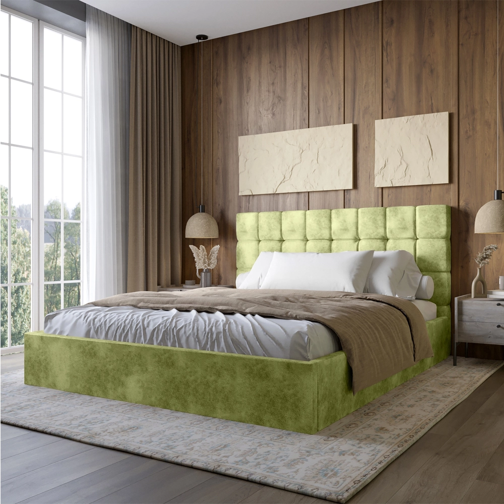 Двоспальне дерев'яне ліжко з м'яким узголів'ям LION Піксі Silk 201 (Фісташковий) 160х200 см (LION-04