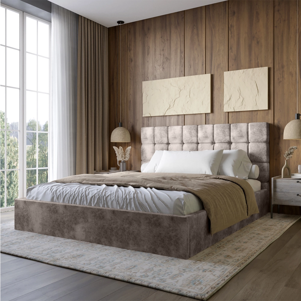 Двоспальне дерев'яне ліжко з м'яким узголів'ям LION Піксі Silk 105 (Шоколадний) 160х200 см (LION-041