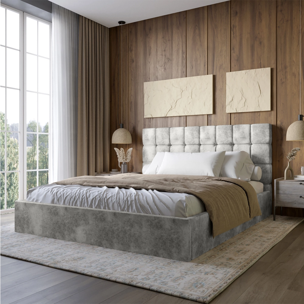 Двоспальне дерев'яне ліжко з м'яким узголів'ям LION Піксі Silk 101 (Бежевий) 160х200 см (LION-041647