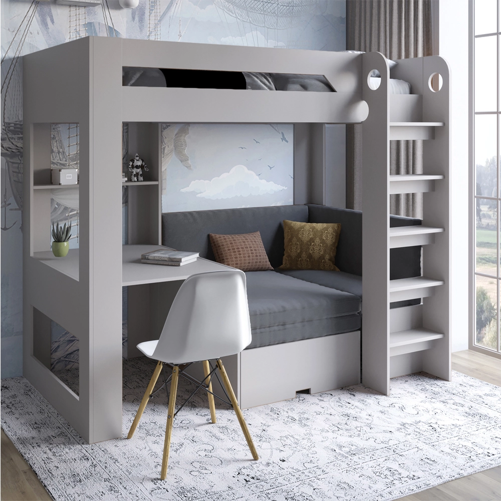 Дитяче двоярусне ліжко LION Флай 90х190 см з вбудованим столом Кашемір/Лілі-95 (LION-041642)