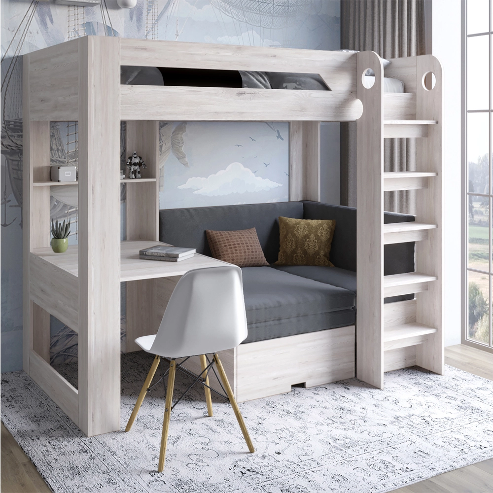 Дитяче двоярусне ліжко LION Флай 90х190 см з вбудованим столом Самоа димчастий/Лілі-95 (LION-041645)