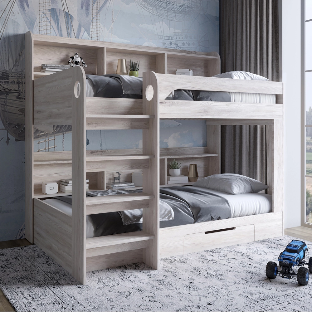 Дитяче двоярусне ліжко LION Майнкрафт 90х190 см з шухлядою Самоа Димчастий (LION-041543)