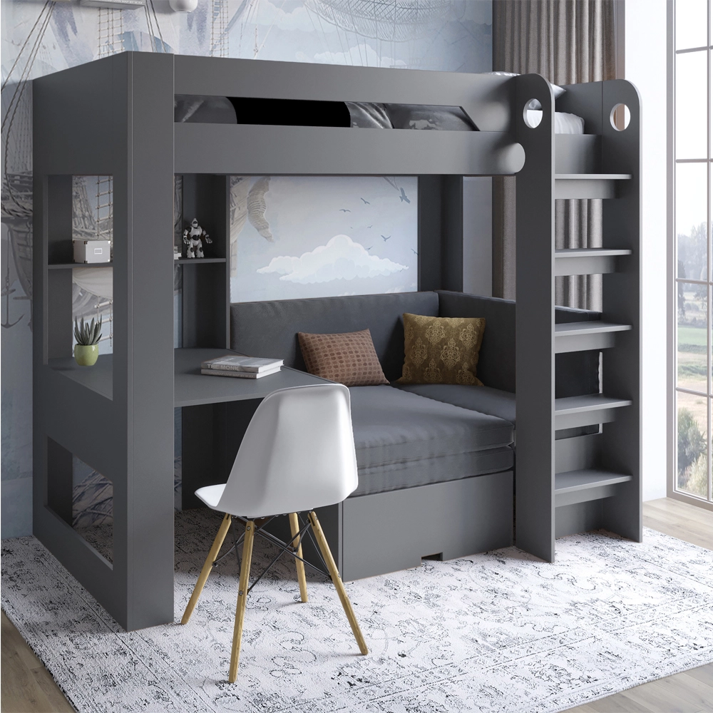 Дитяче двоярусне ліжко LION Флай 90х190 см з вбудованим столом Антрацит/Лілі-95 (LION-041632)