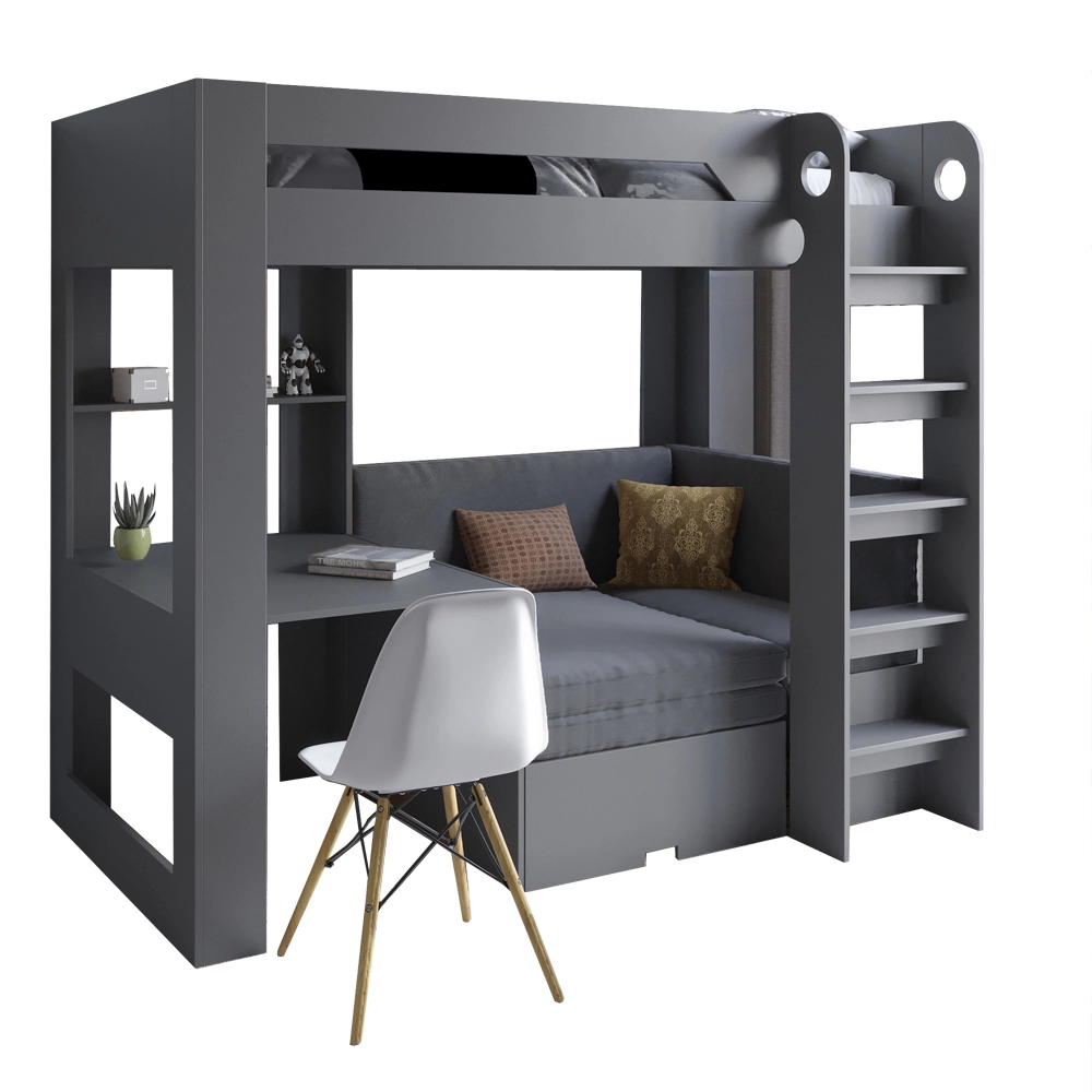 Дитяче двоярусне ліжко LION Флай 90х190 см з вбудованим столом Антрацит/Лілі-95 (LION-041632) - 2