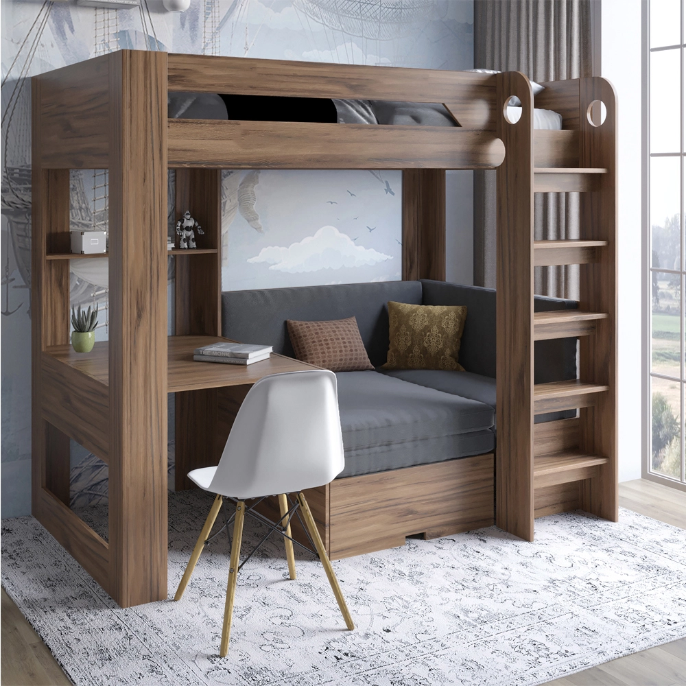 Дитяче двоярусне ліжко LION Флай 90х190 см з вбудованим столом Дуб Ліворно/Лілі-95 (LION-041639)