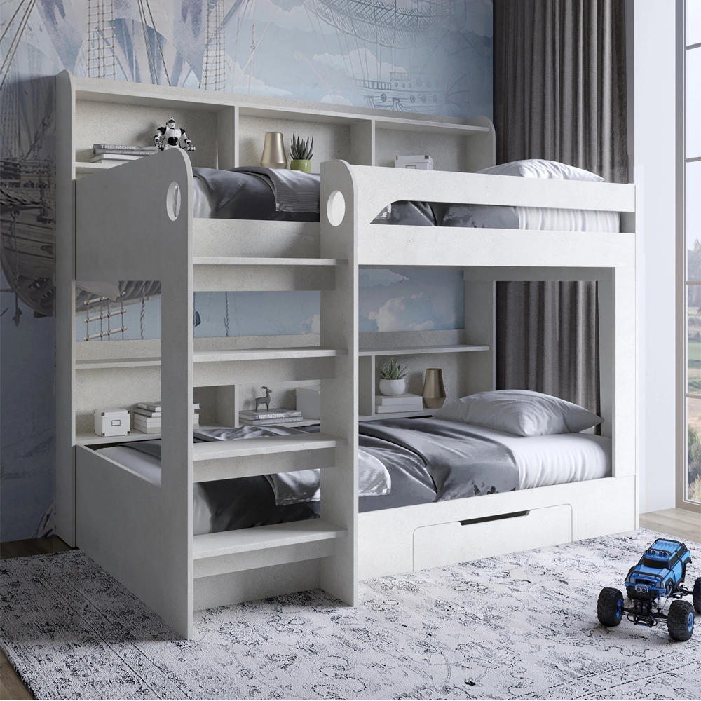 Дитяче двоярусне ліжко LION Майнкрафт 90х190 см з шухлядою Бетон style (LION-041532)