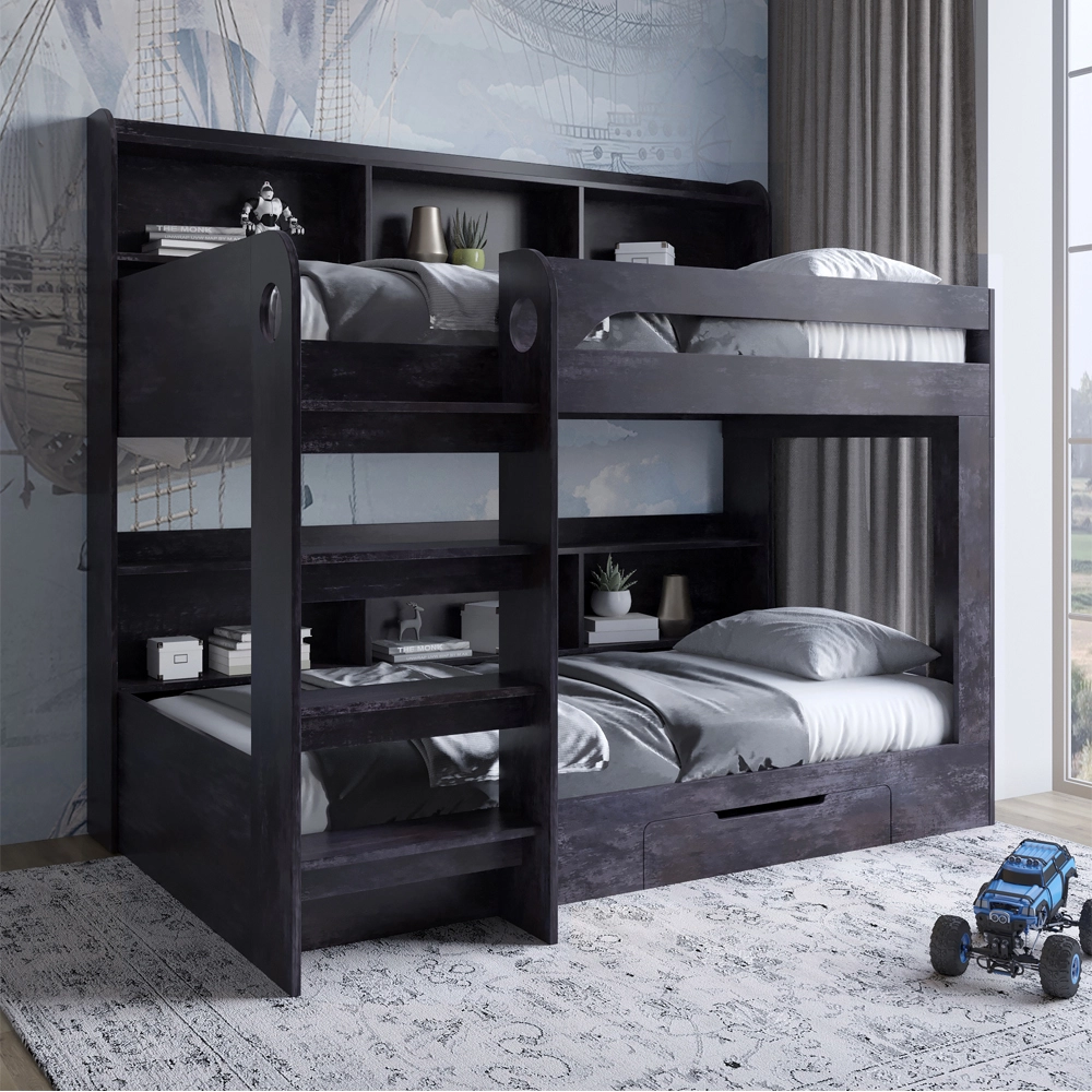 Дитяче двоярусне ліжко LION Майнкрафт 90х190 см з шухлядою Бетон темний (LION-041533)