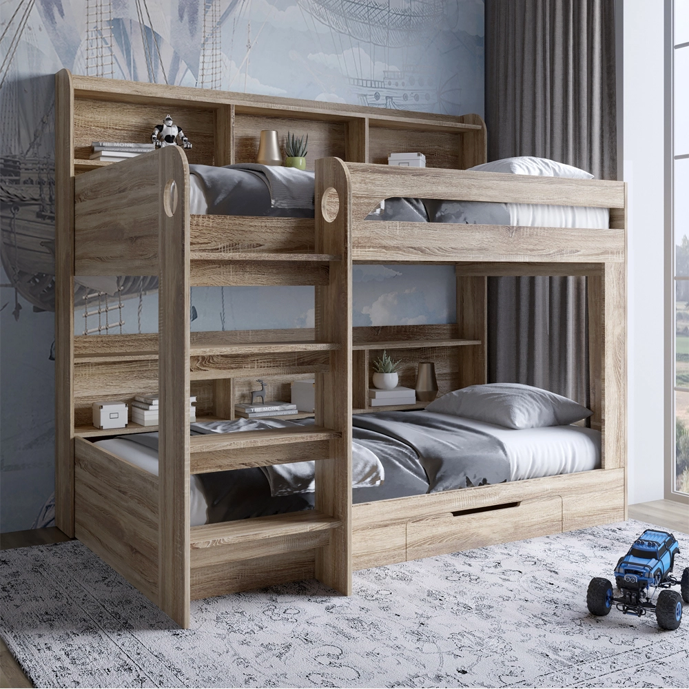 Дитяче двоярусне ліжко LION Майнкрафт 90х190 см з шухлядою Дуб Сонома (LION-041538)