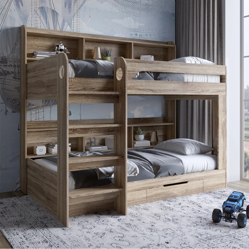 Дитяче двоярусне ліжко LION Майнкрафт 90х190 см з шухлядою Дуб Сонома Трюфель (LION-041539)