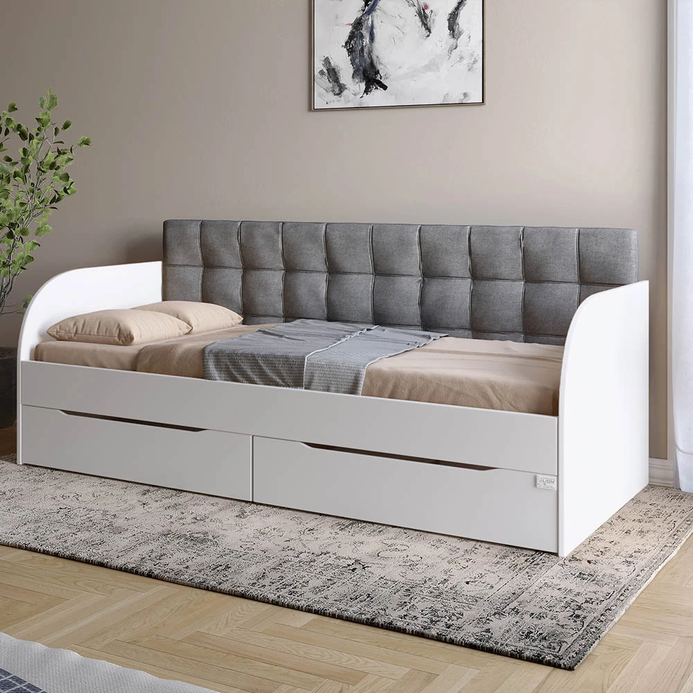 Дитяче полуторне ліжко LION Л-7 з шухлядами та ламелями Лілі-95 120x200 см Німфея Альба (білий) (LIO