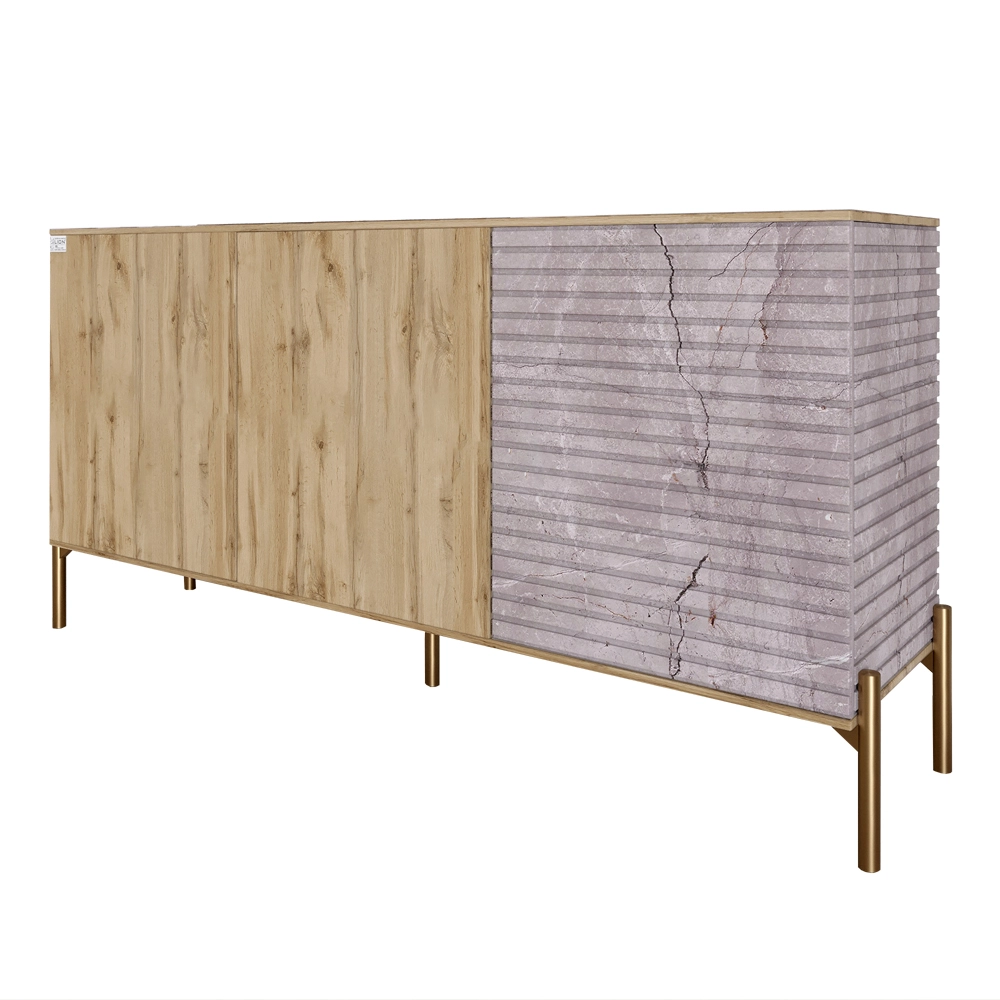 Комод закритий у вітальню на золотих металевих ніжках LION Грей 154x38x76,5 см Дуб Аппалачі/Камінь ( - 2