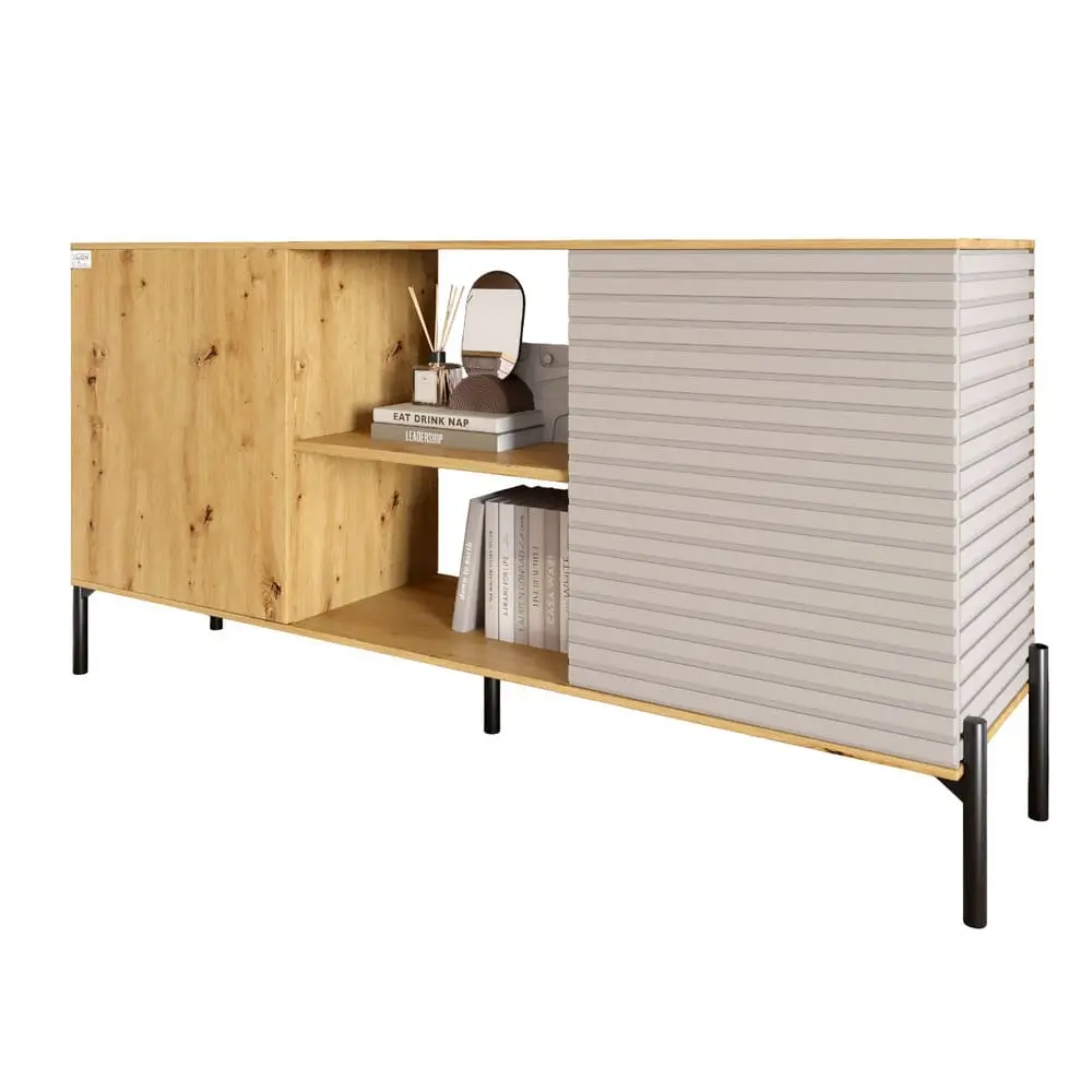 Комод відкритий на чорних металевих ніжках LION Грей Дуб Артизан/Кашемір (LION-042866) - 2