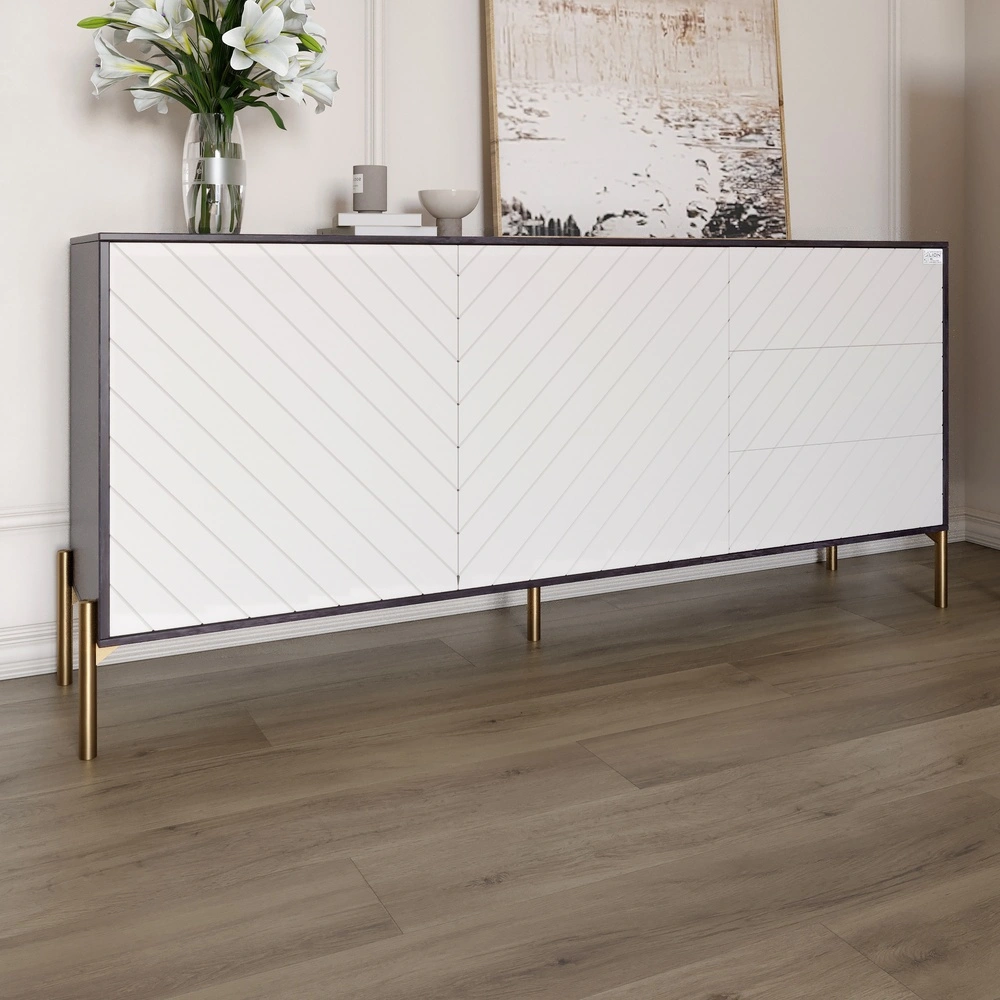 Комод з золотими металевими ніжками LION Амарант 168x40x76,5 см Бетон темний/Білий (LION-041960)