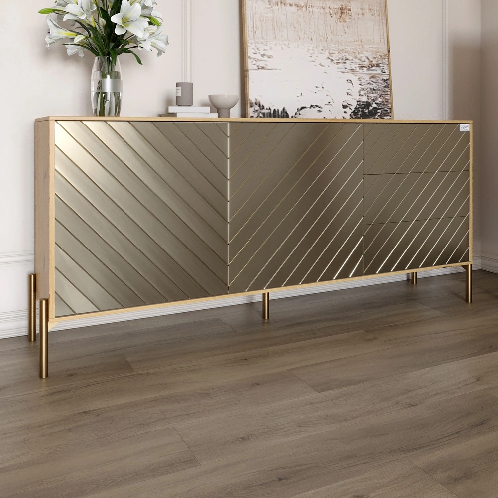 Комод з золотими металевими ніжками LION Амарант 168x40x76,5 см Дуб Артизан/Перламутровий металік (L