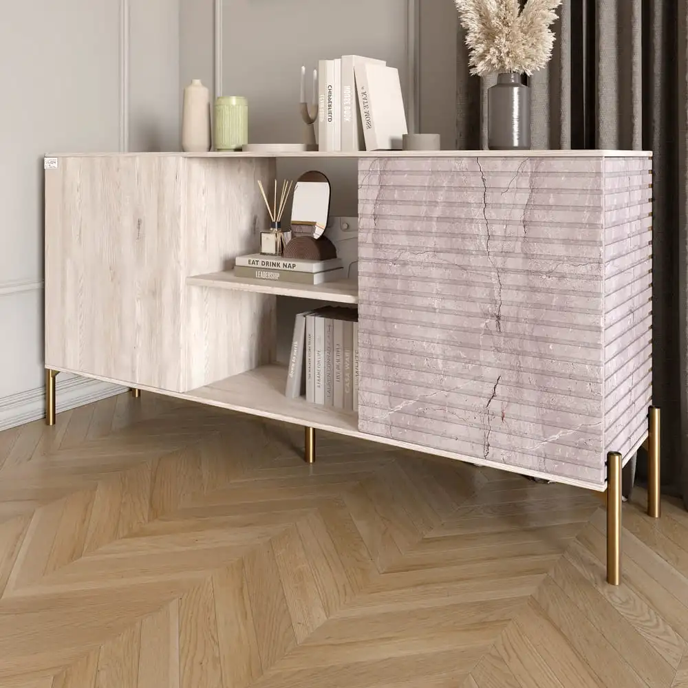 Комод відкритий на золотих металевих ніжках LION Грей Самоа димчастий/Камінь (LION-042801)