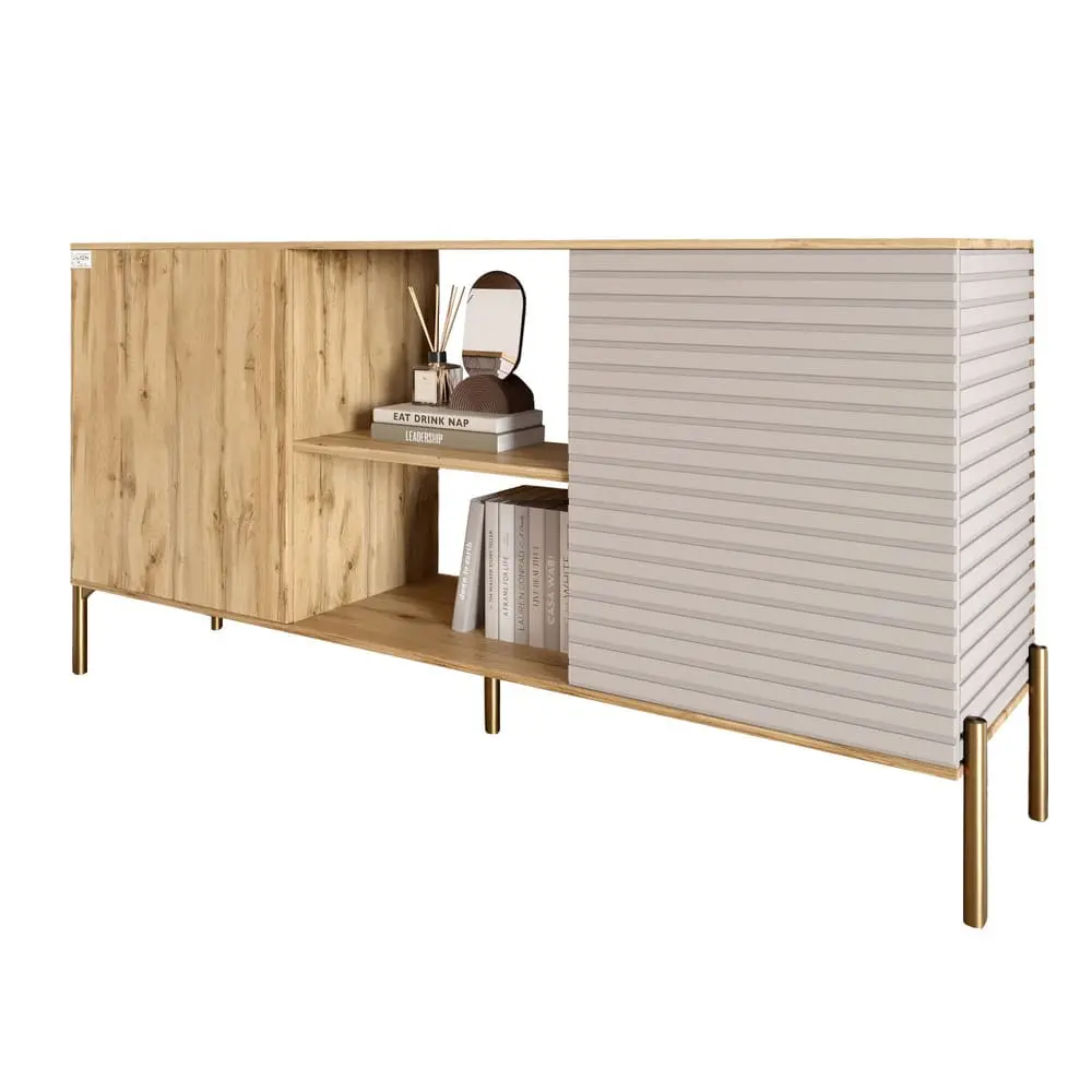 Комод відкритий на золотих металевих ніжках LION Грей Дуб Аппалачі/Кашемір (LION-042897) - 2