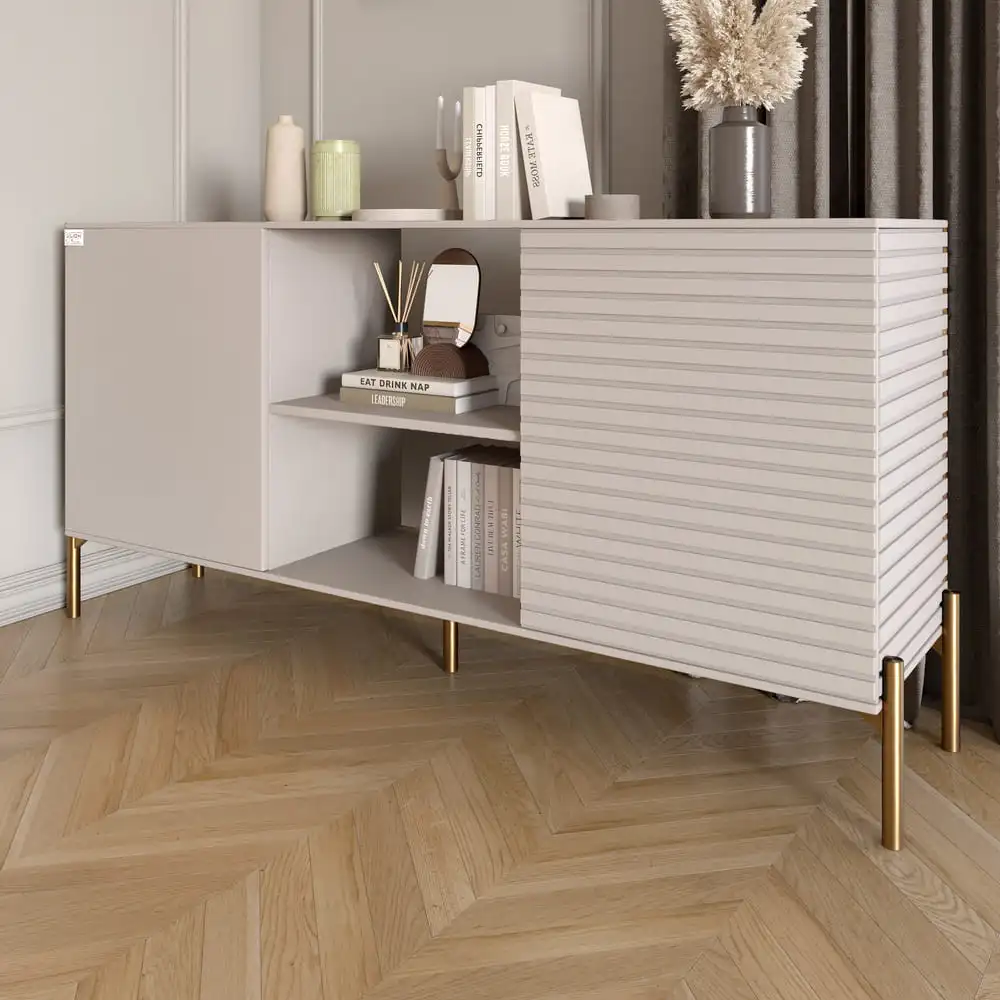 Комод відкритий на золотих металевих ніжках LION Грей Кашемір/Кашемір (LION-042902)