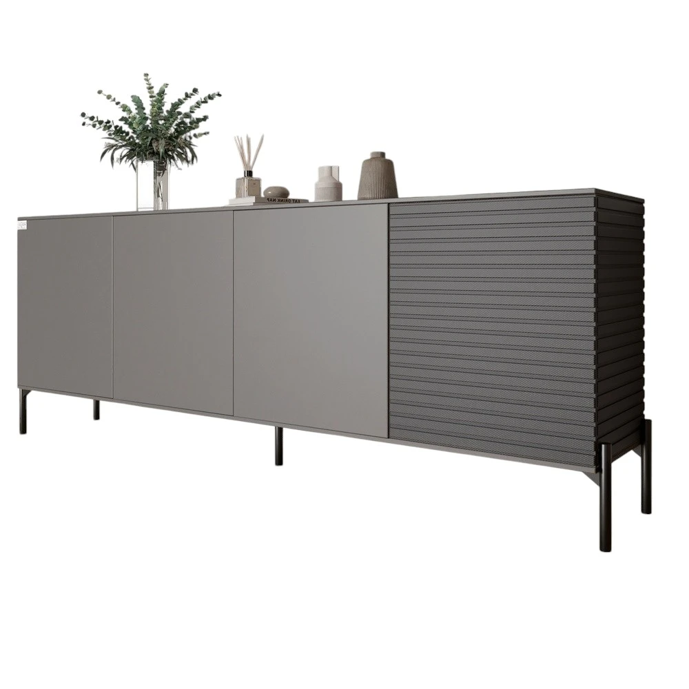 Комод у вітальню на чорних металевих ніжках LION Грей 204x38x76,5 см Антрацит/Асфальт (LION-042373) - 2