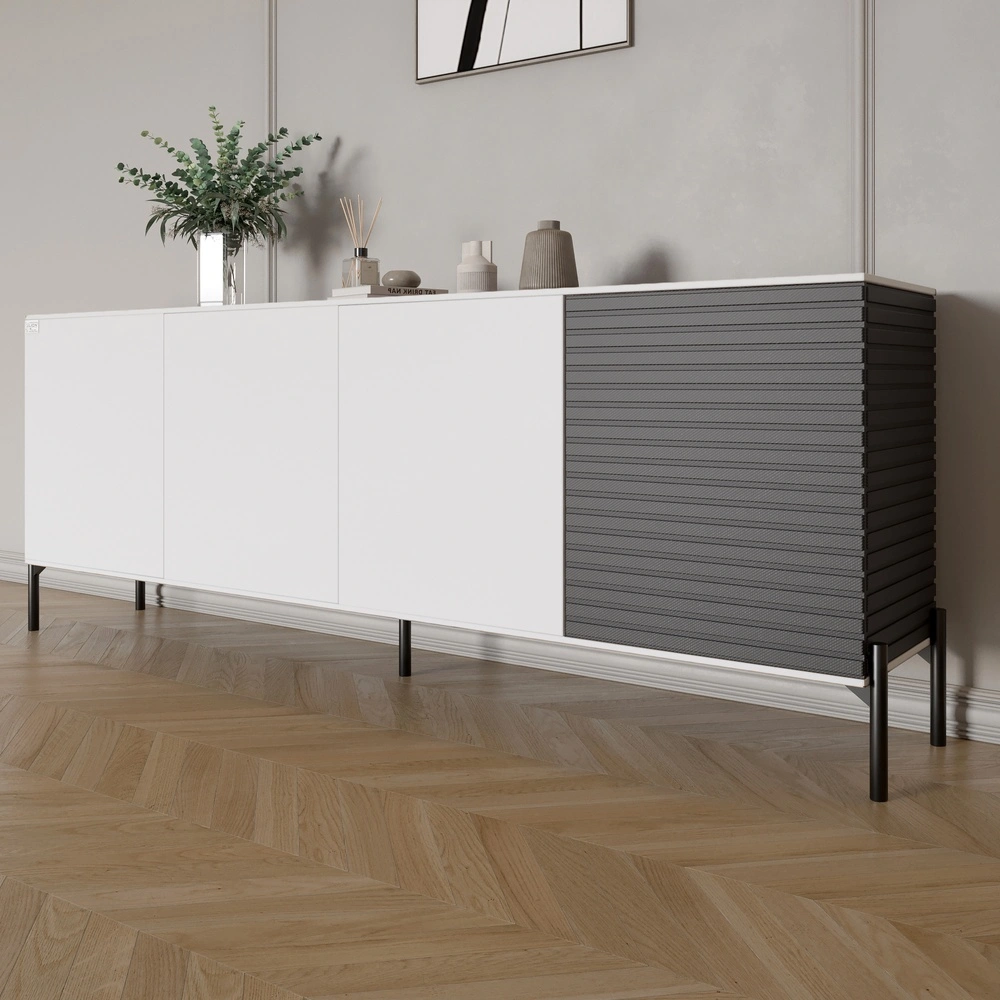 Комод у вітальню на чорних металевих ніжках LION Грей 204x38x76,5 см Німфея Альба (білий)/Асфальт (L