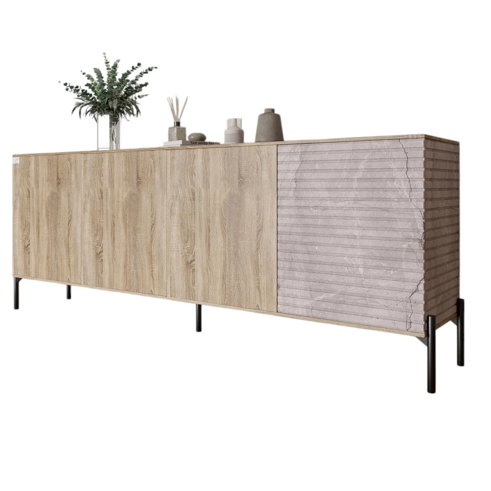 Комод у вітальню на чорних металевих ніжках LION Грей 204x38x76,5 см Дуб сонома трюфель/Камінь (LION - 2