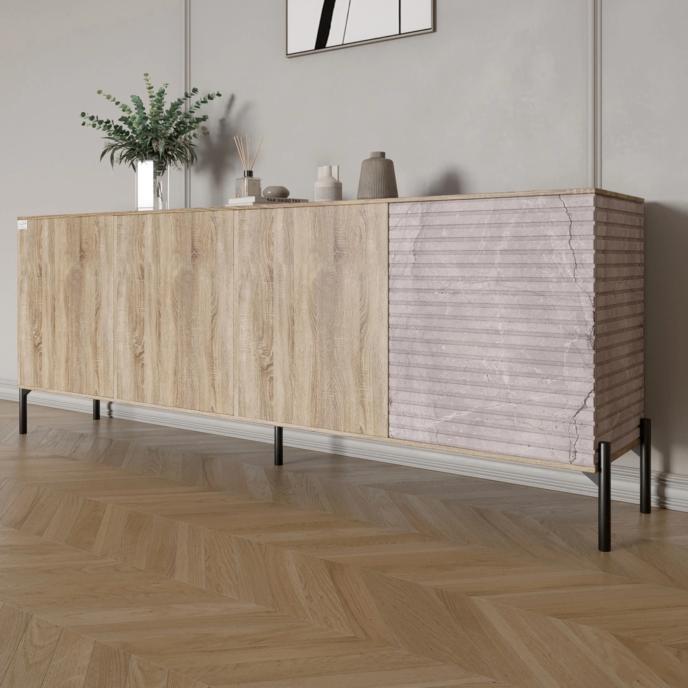 Комод у вітальню на чорних металевих ніжках LION Грей 204x38x76,5 см Дуб сонома трюфель/Камінь (LION
