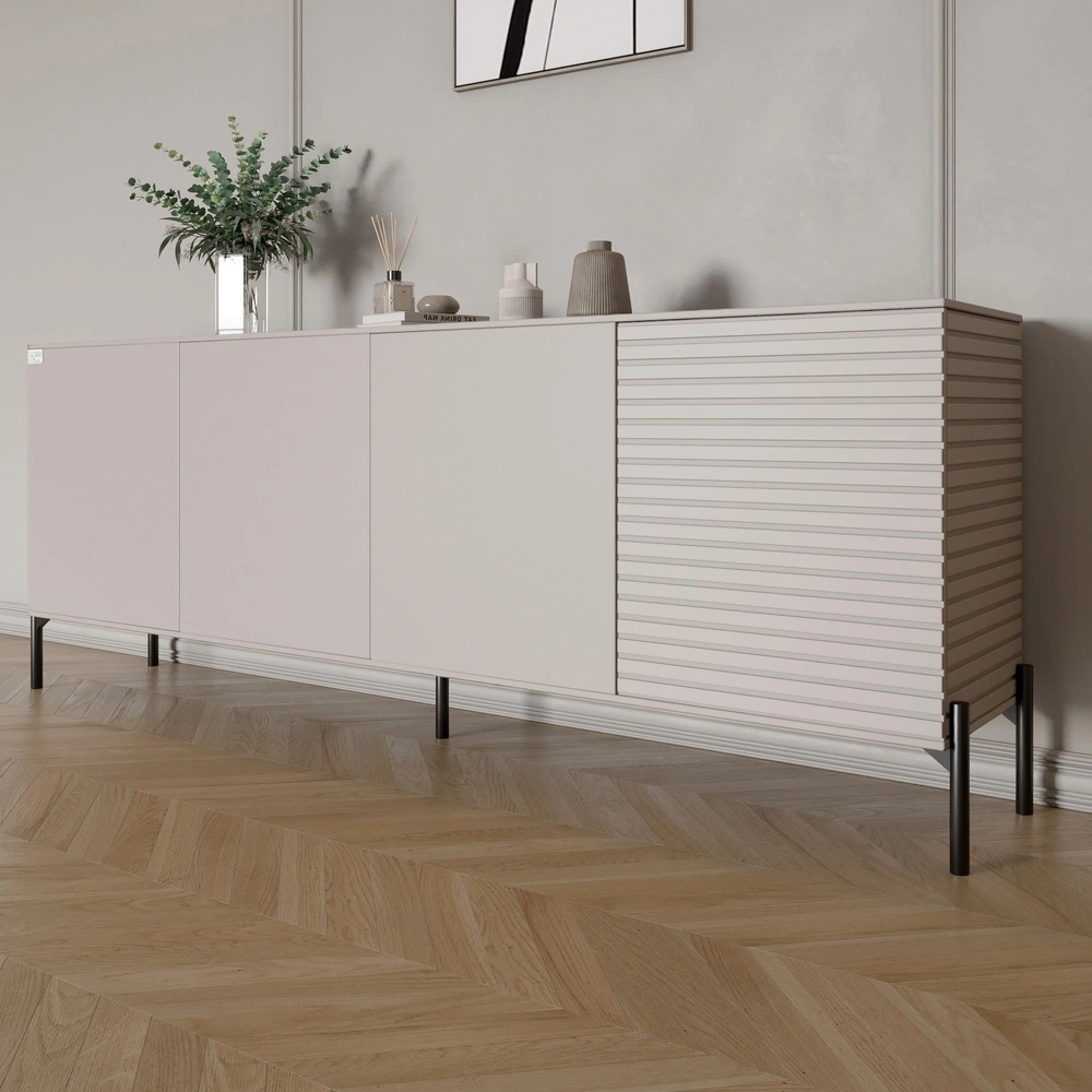 Комод у вітальню на чорних металевих ніжках LION Грей 204x38x76,5 см Кашемір/Кашемір (LION-042633)