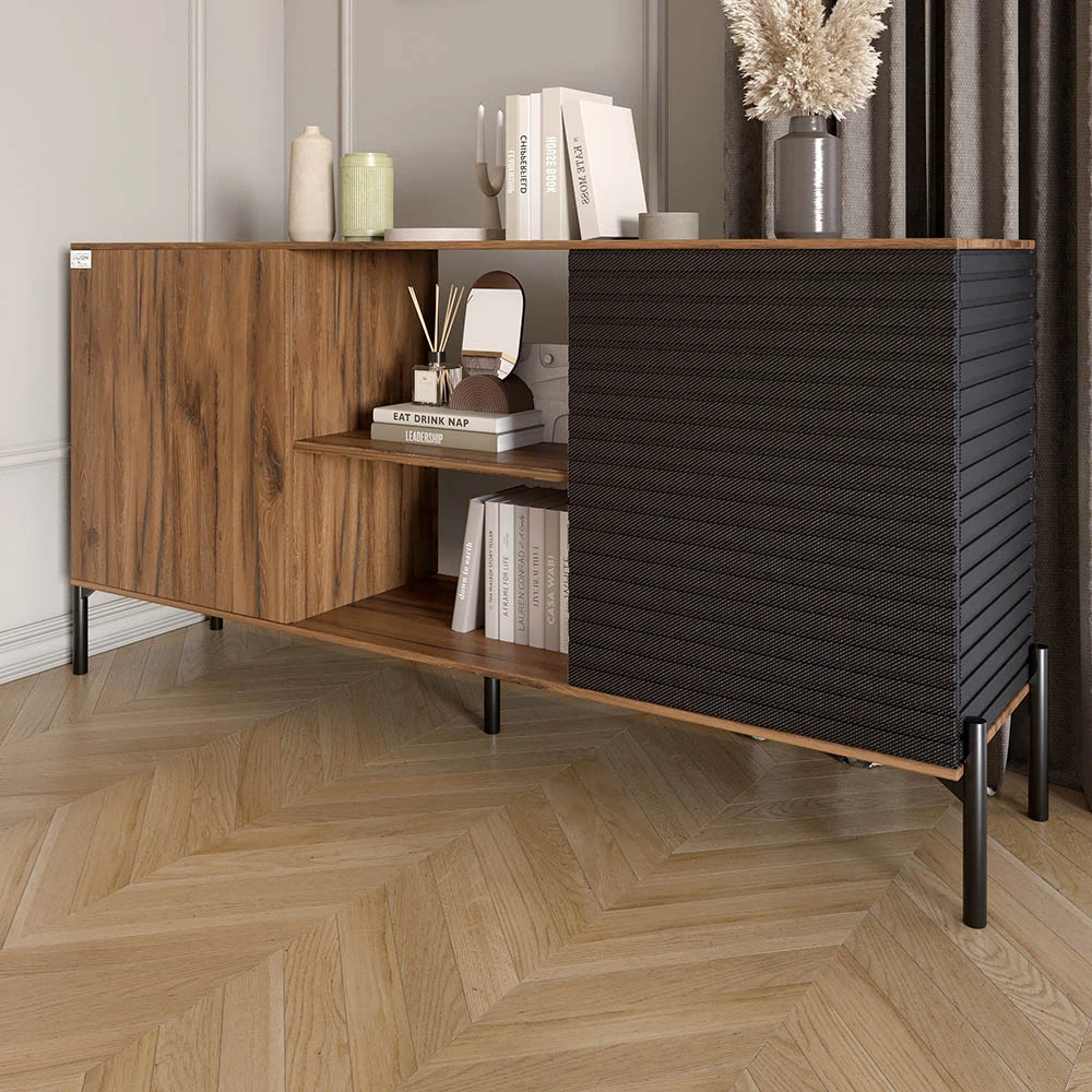 Комод відкритий на чорних металевих ніжках LION Грей Дуб Ліворно/Асфальт (LION-042717)