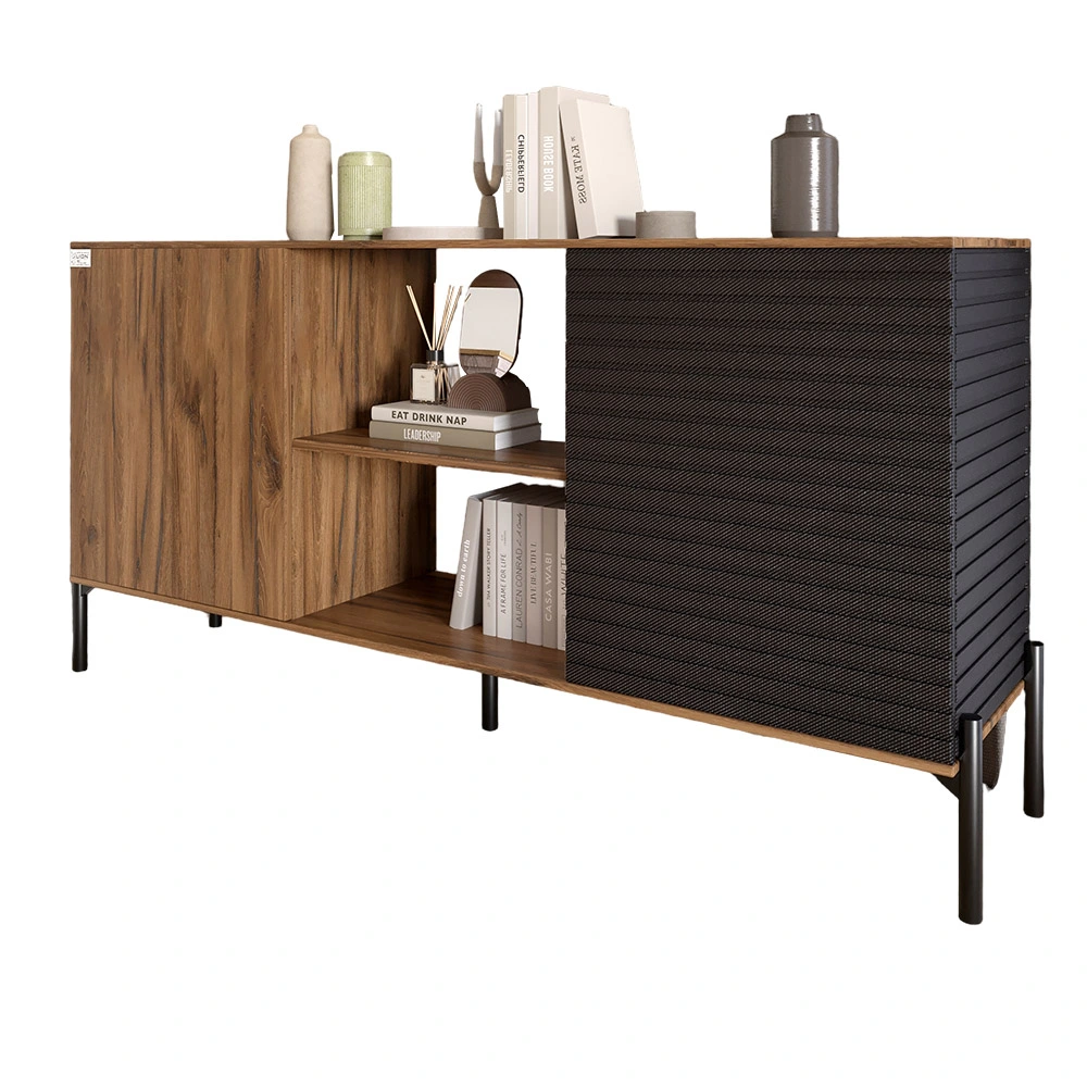 Комод відкритий на чорних металевих ніжках LION Грей Дуб Ліворно/Асфальт (LION-042717) - 2