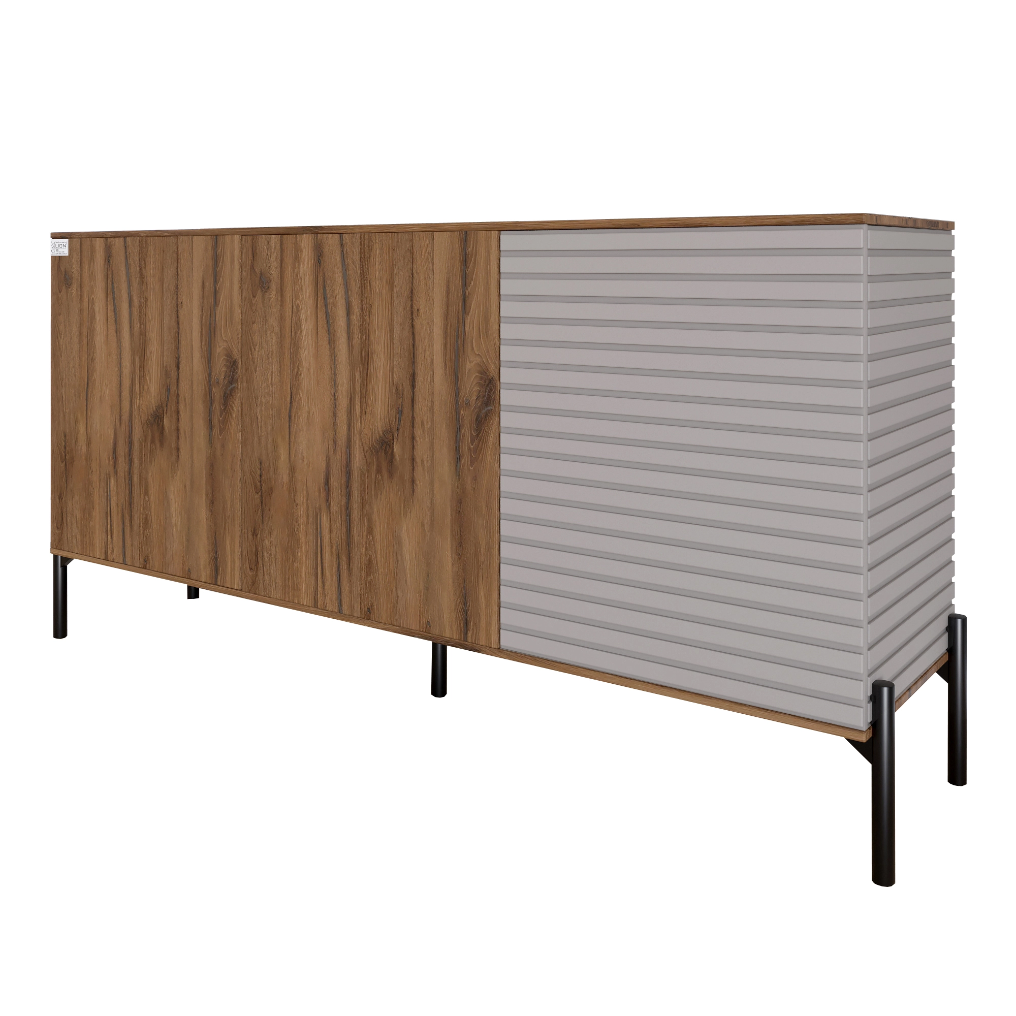 Комод закритий у вітальню на чорних металевих ніжках LION Грей 154x38x76,5 см Дуб Ліворно/Кашемір (L - 2
