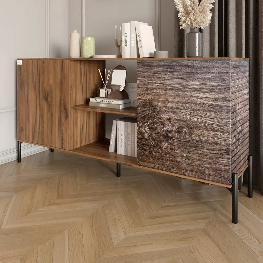 Комод відкритий на чорних металевих ніжках LION Грей Дуб Ліворно/Дерево (LION-042763)