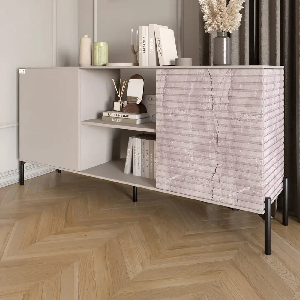 Комод відкритий на чорних металевих ніжках LION Грей Кашемір/Камінь (LION-042798)