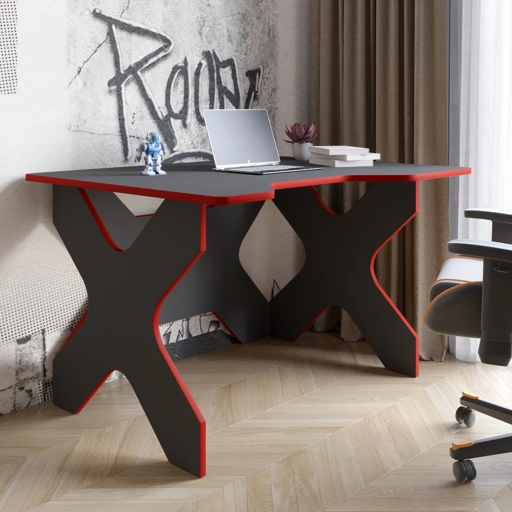 Комп'ютерний стіл LION Донат 120х90х74,5 см Антрацит із червоною кромкою (LION-041698)
