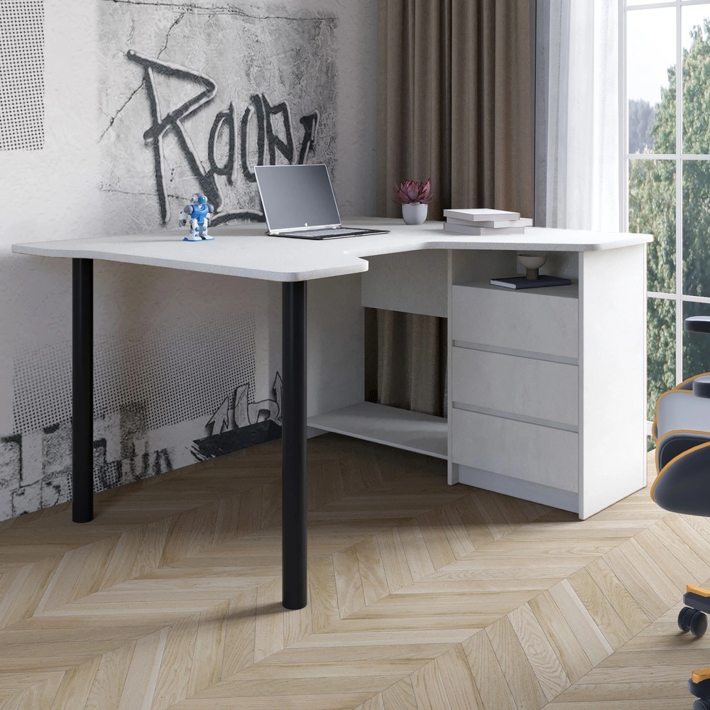 Геймерський комп'ютерний стіл LION Буст кутовий з шухлядами Бетон Style (LION-041450)