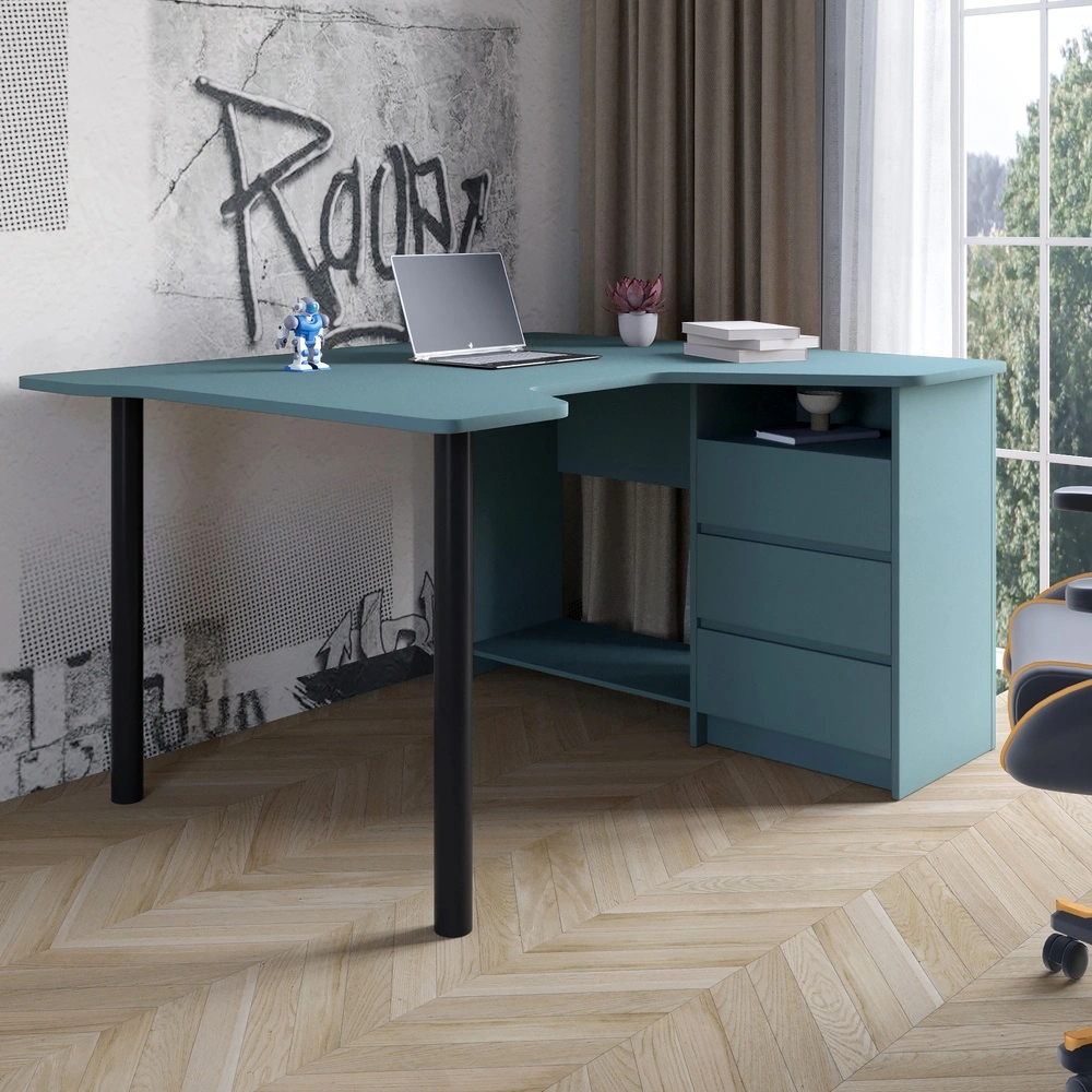 Геймерський комп'ютерний стіл LION Буст кутовий з шухлядами Граніт сірий (LION-041452)