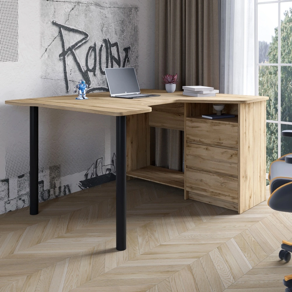 Геймерський комп'ютерний стіл LION Буст кутовий з шухлядами Дуб Аппалачі (LION-041453)