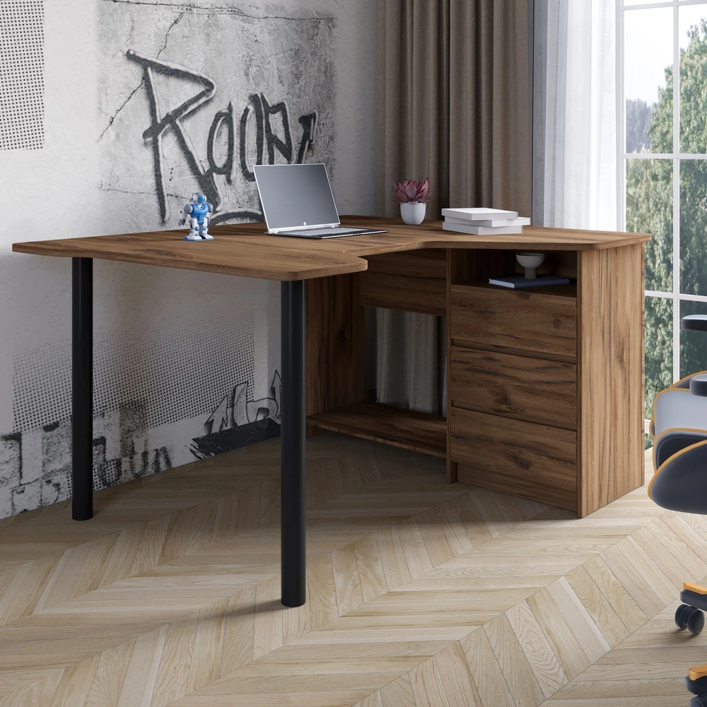 Геймерський комп'ютерний стіл LION Буст кутовий з шухлядами Дуб Ліворно (LION-041455)