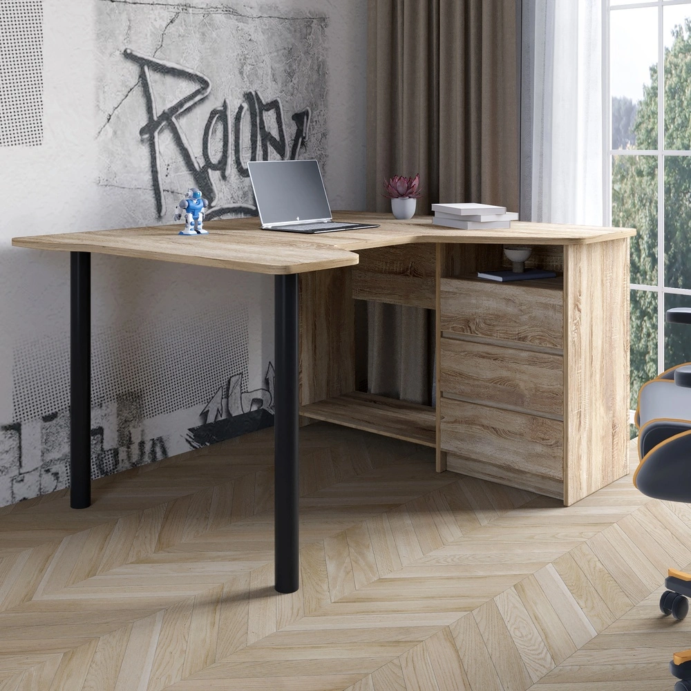 Геймерський комп'ютерний стіл LION Буст кутовий з шухлядами Дуб сонома трюфель (LION-041457)