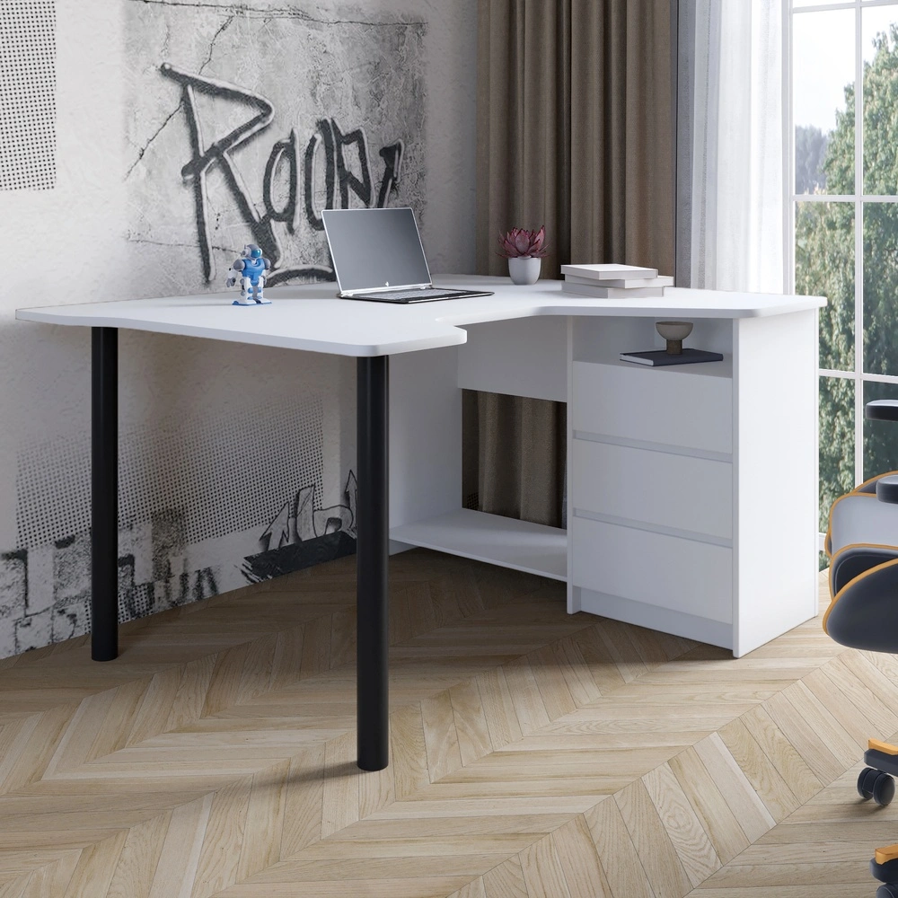 Геймерський комп'ютерний стіл LION Буст кутовий з шухлядами Німфея Альба (білий) (LION-041459) ТОП