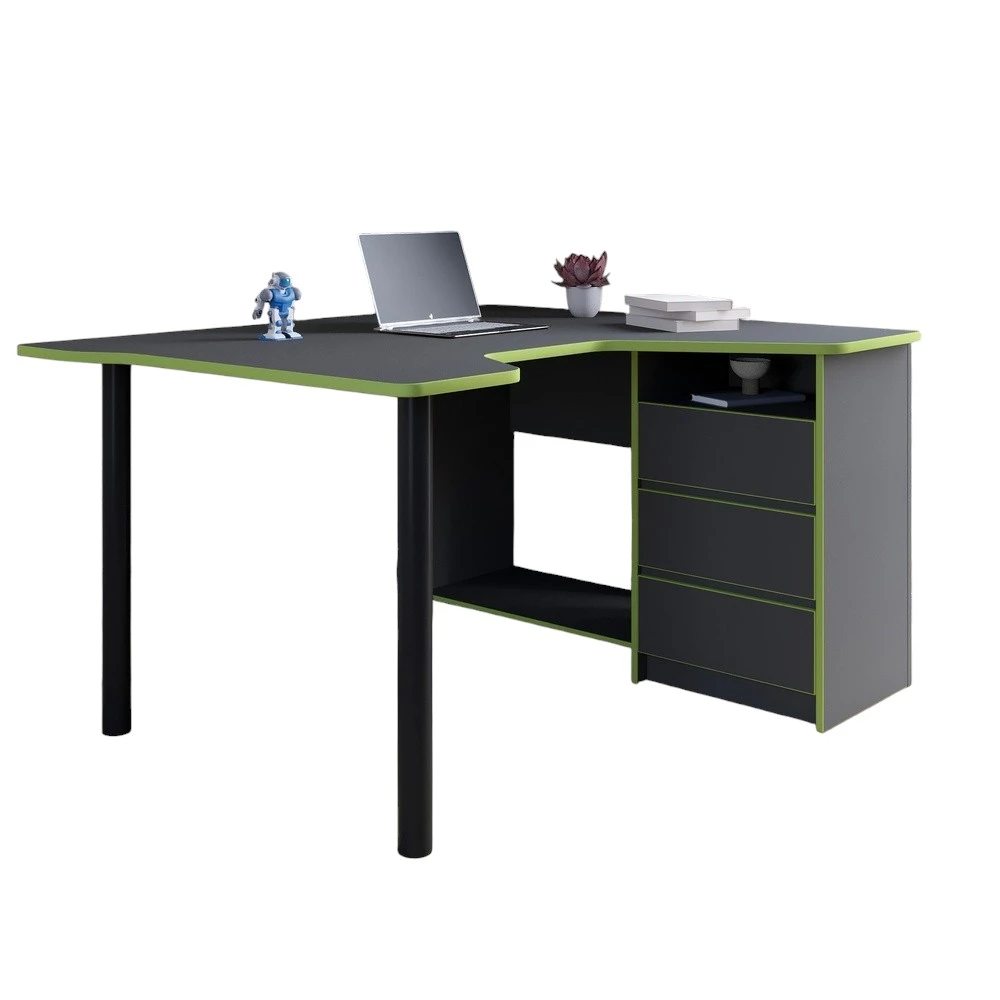Геймерський комп'ютерний стіл LION Буст кутовий з шухлядами Антрацит/Зелений (LION-041463) - 2