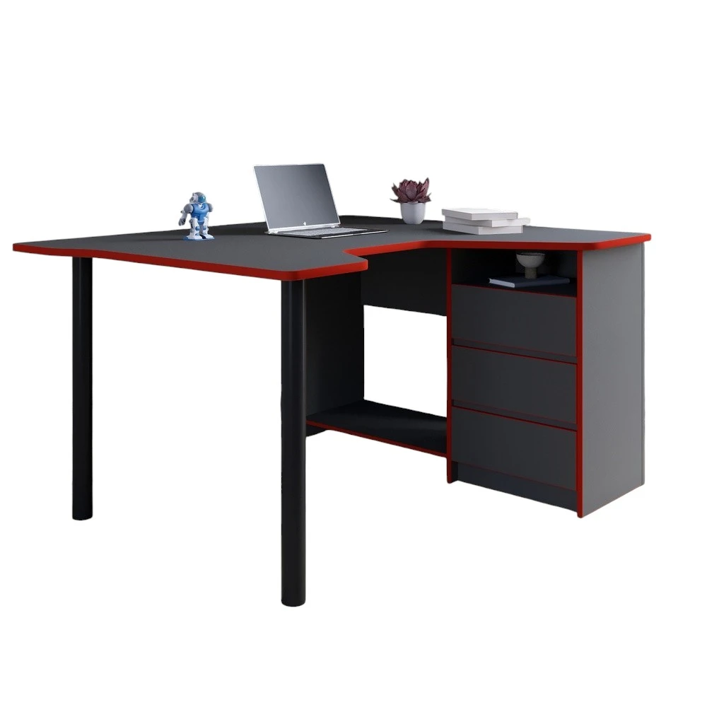 Геймерський комп'ютерний стіл LION Буст кутовий з шухлядами Антрацит/Червоний (LION-041464) - 2