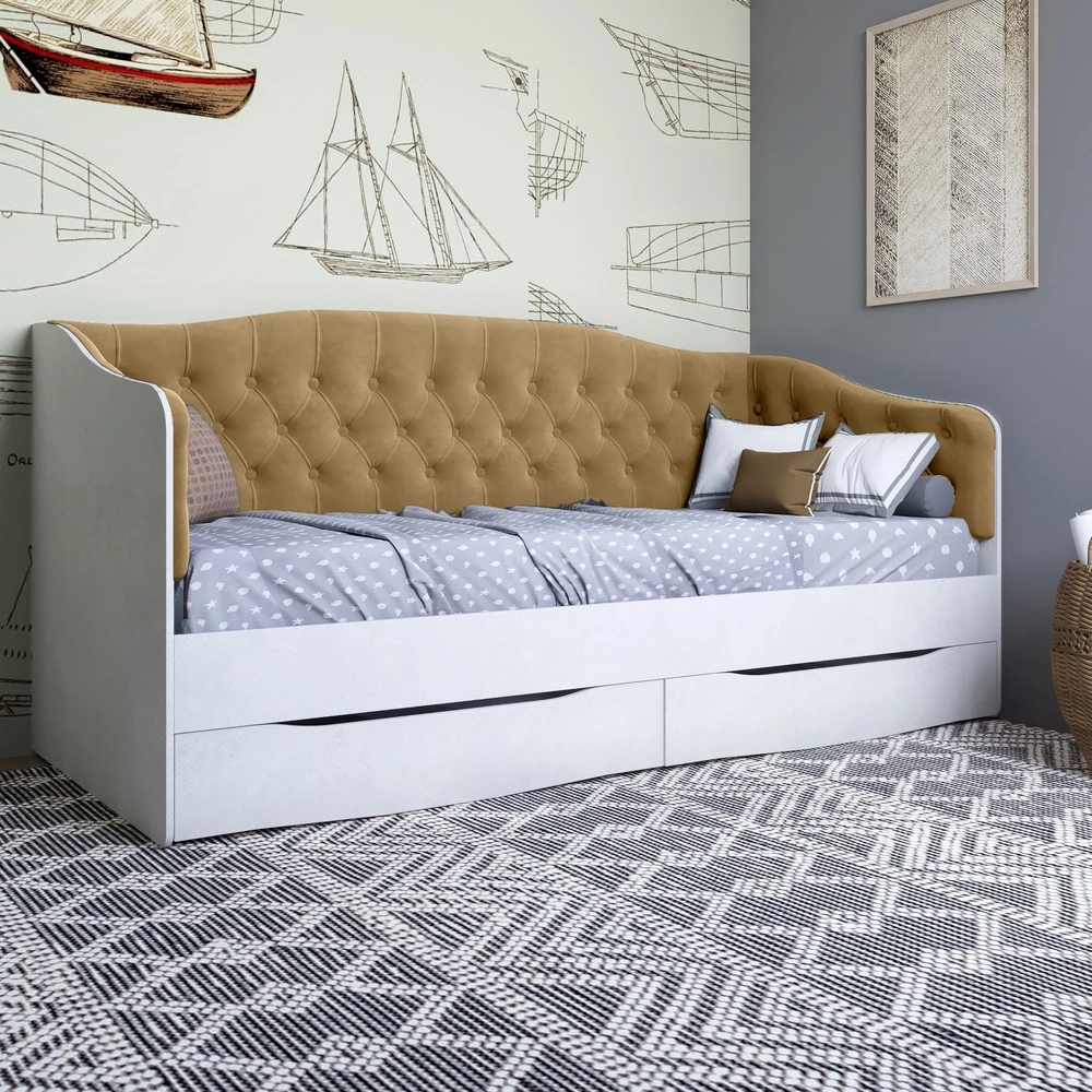 Ліжко дитяче односпальне LION Л-9 з м'якою спинкою і висувними шухлядами 190x90 см Бетон Style/Лілі-