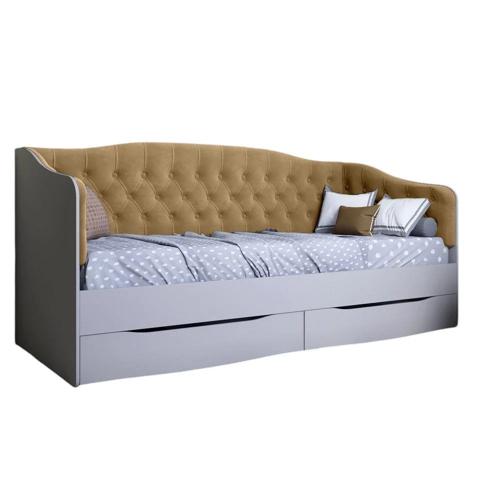 Ліжко дитяче односпальне LION Л-9 з м'якою спинкою і висувними шухлядами 190x90 см Кашемір/Лілі-02 ( - 2