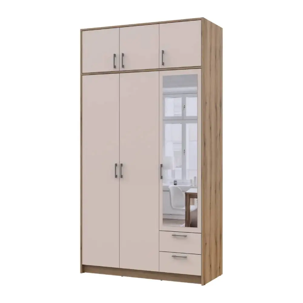 Шафа для одягу Doros Ронді з антресоллю і дзеркалом Дуб Артизан/Кашемір 3ДСП 121х52х236 DRS-011679 (