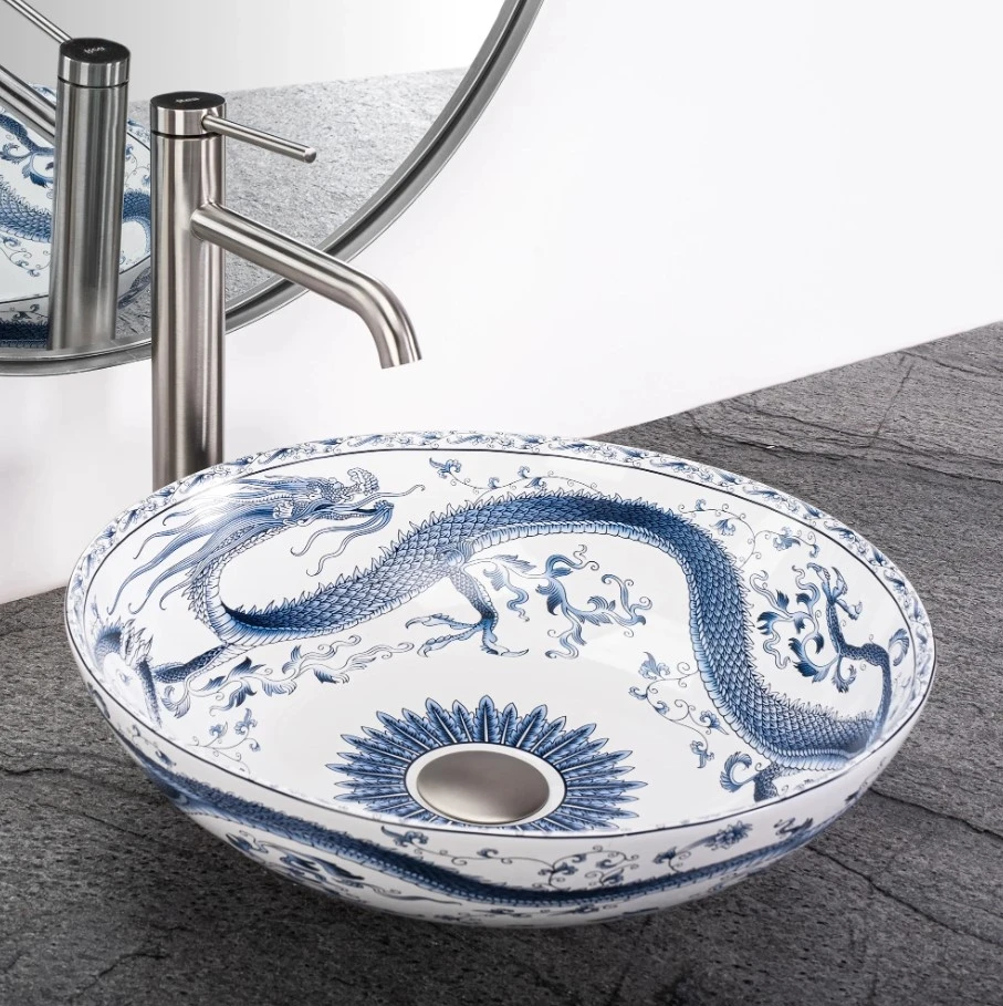 умивальник Rea Kioto 40x40 білий-синій (REA-U6032) - 2