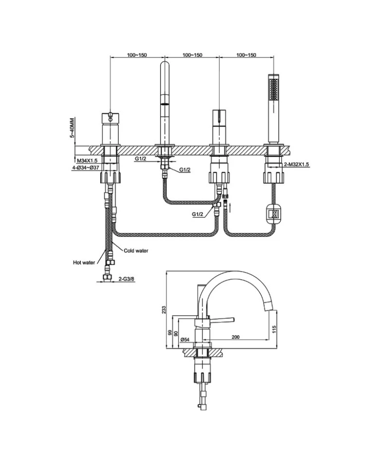 змішувач для ванни Lavita Orion на 4 отвори, brushed copper (5900378357346) - 2