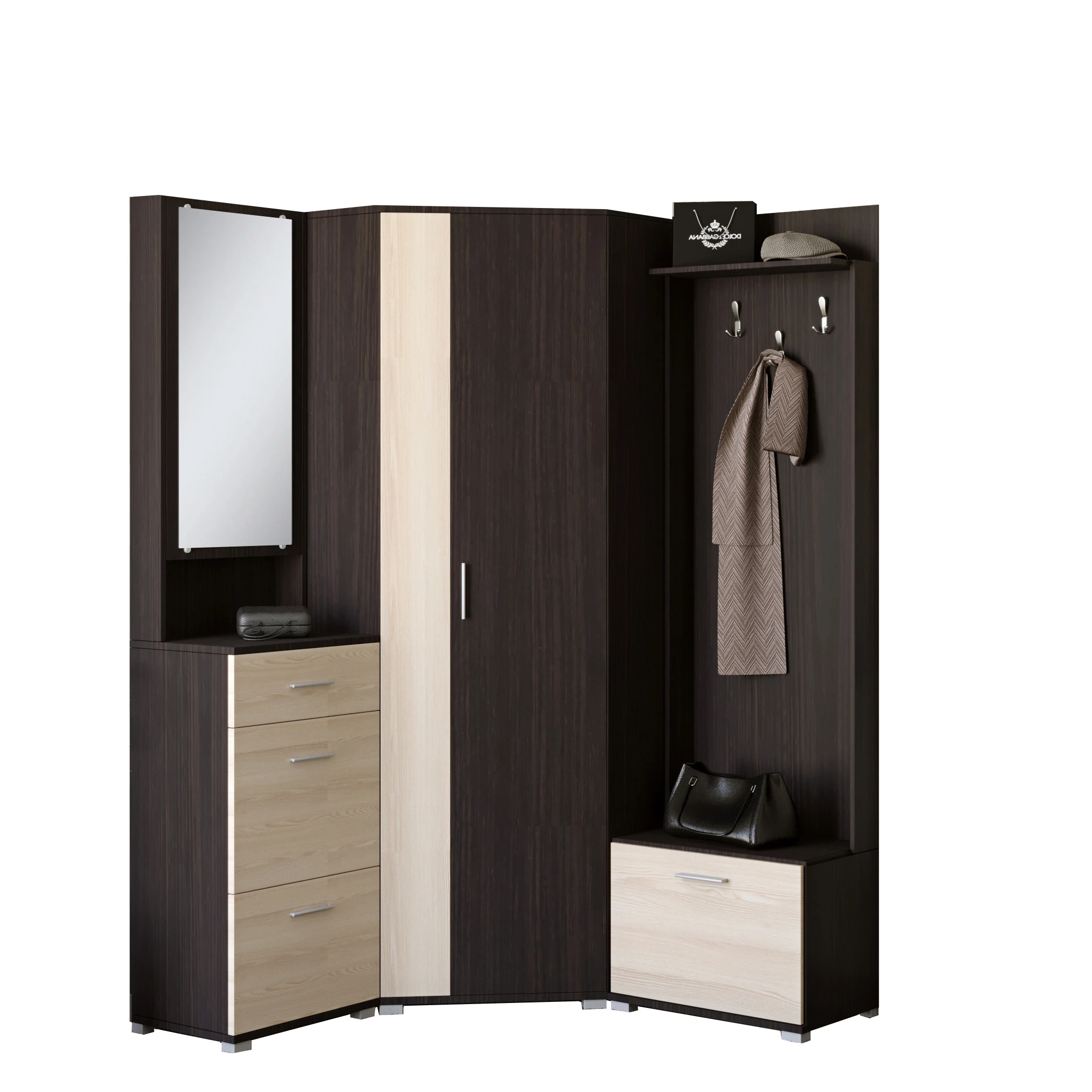 Передпокій Еверест Бриз-3 з кутовою шафою ШКУ-14 (3 елементи) венге + дуб молочний (DTM-2656) - 2