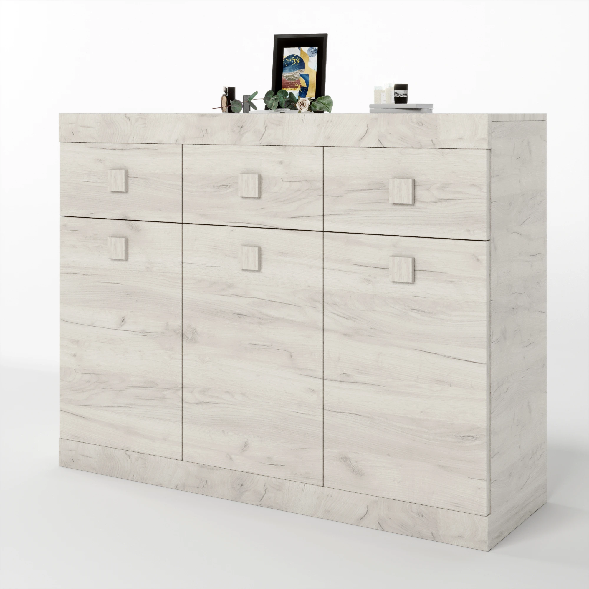 Великий комод Еверест на 3 ящика Соната-6 120х38х94 дуб крафт білий (DTM-2703)