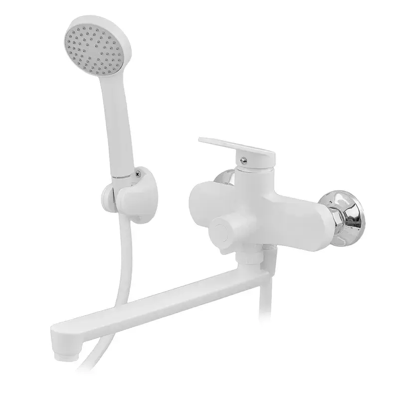 Змішувач для ванни Plamix Lucas-006 EURO SET White з шлангом, лійкою та кронштейном (PM0709)