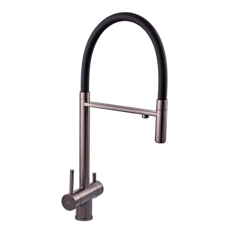 Змішувач для кухні з гнучким виливом на дві води Zerix KIT-021 Graphite REFL.Black з нерж. сталі (ZX